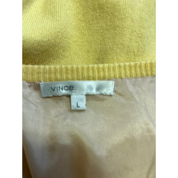 VINCE Yellow 100% Cashmere Crew Neck Sequin Accent Long Sleeve Cardigan Jacket L - Picture 4 of 5